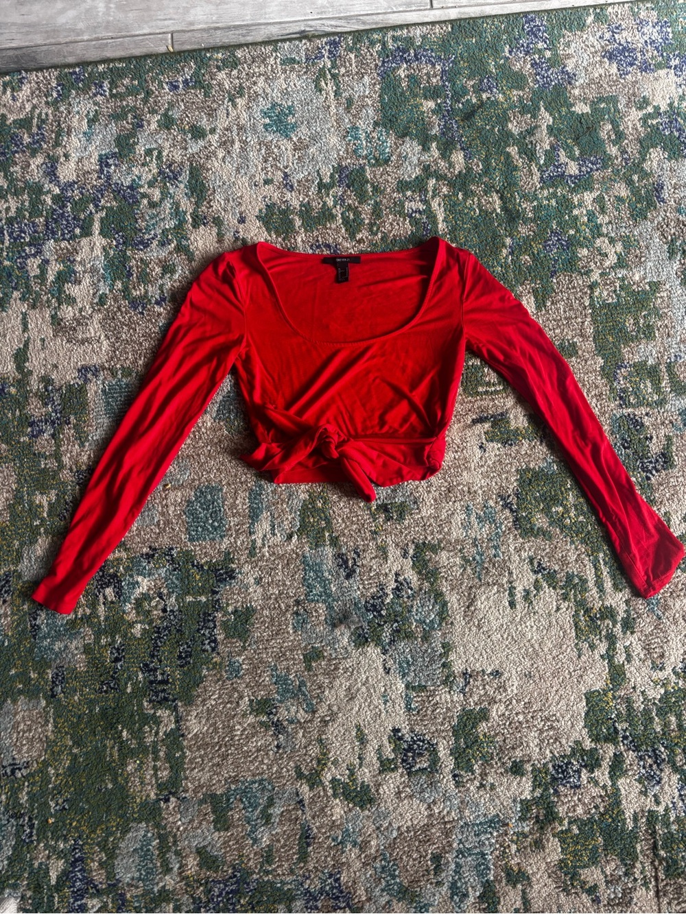 Women’s Red Long-Sleeve Tie-Front Top